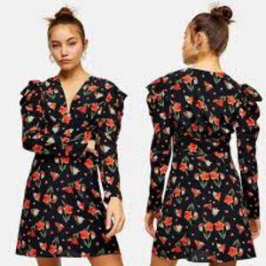 Topshop Long-Sleeve V-Neck Floral Cocktail Dress (NWT)